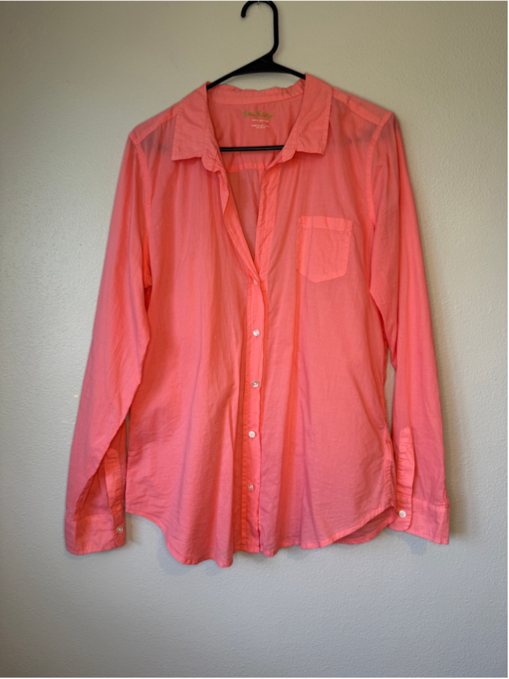 Lilly Pulitzer Sea View Coral Pink Button Down Shirt Large
